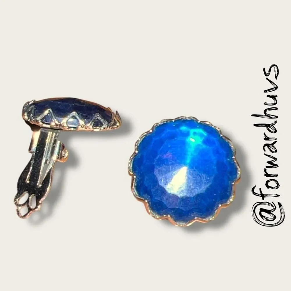 Bundle Sale 3 for $15 | Vintage Faceted Round Blue Glass Clip-On Earrings